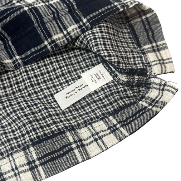 Madewell Navy Blue Flannel Plaid Boxy 3/4 Sleeve Blouse Top Women’s Size Large - Picture 13 of 14